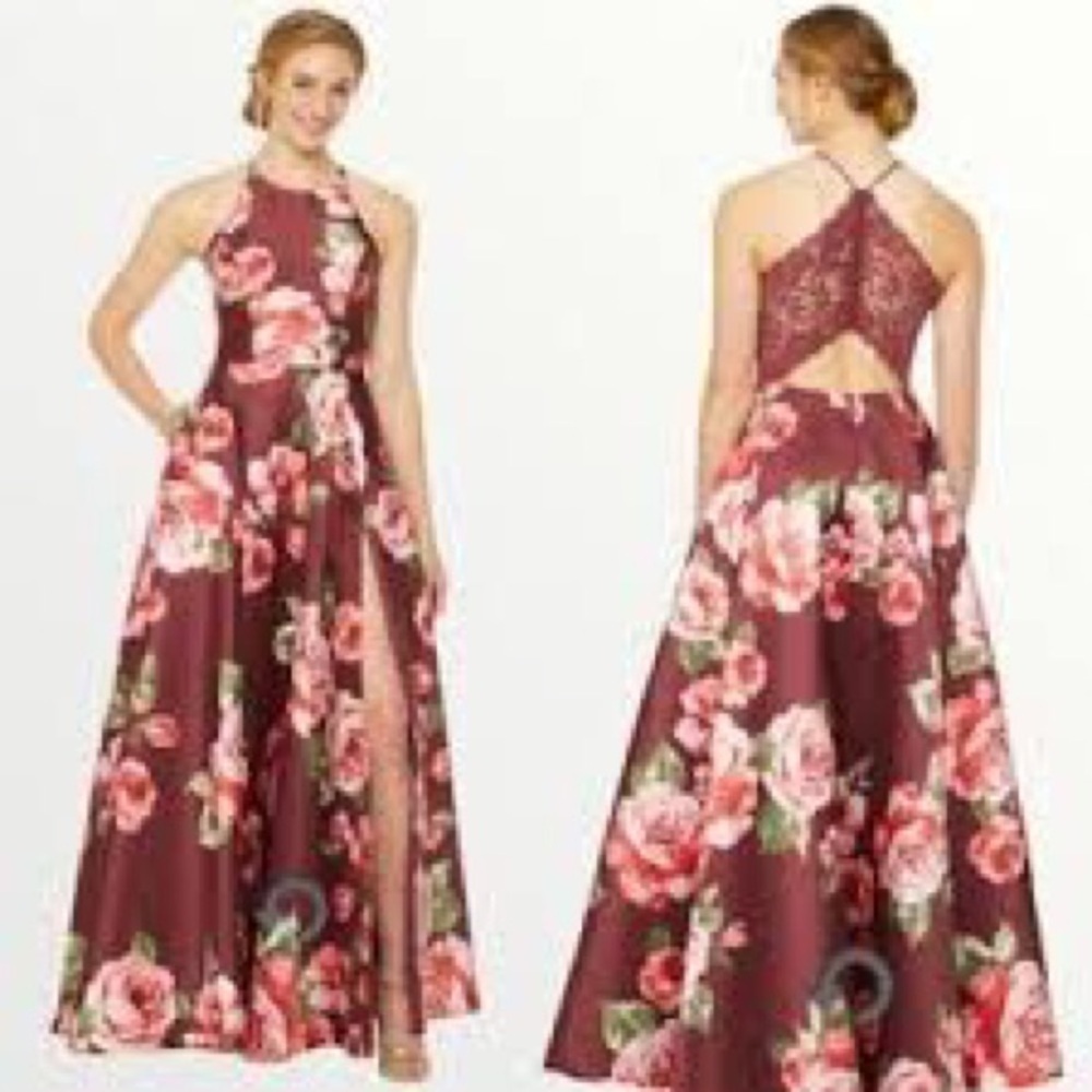 B. Smart Backless Floral Gown in Burgundy and Pink 7 - Picture 13 of 13